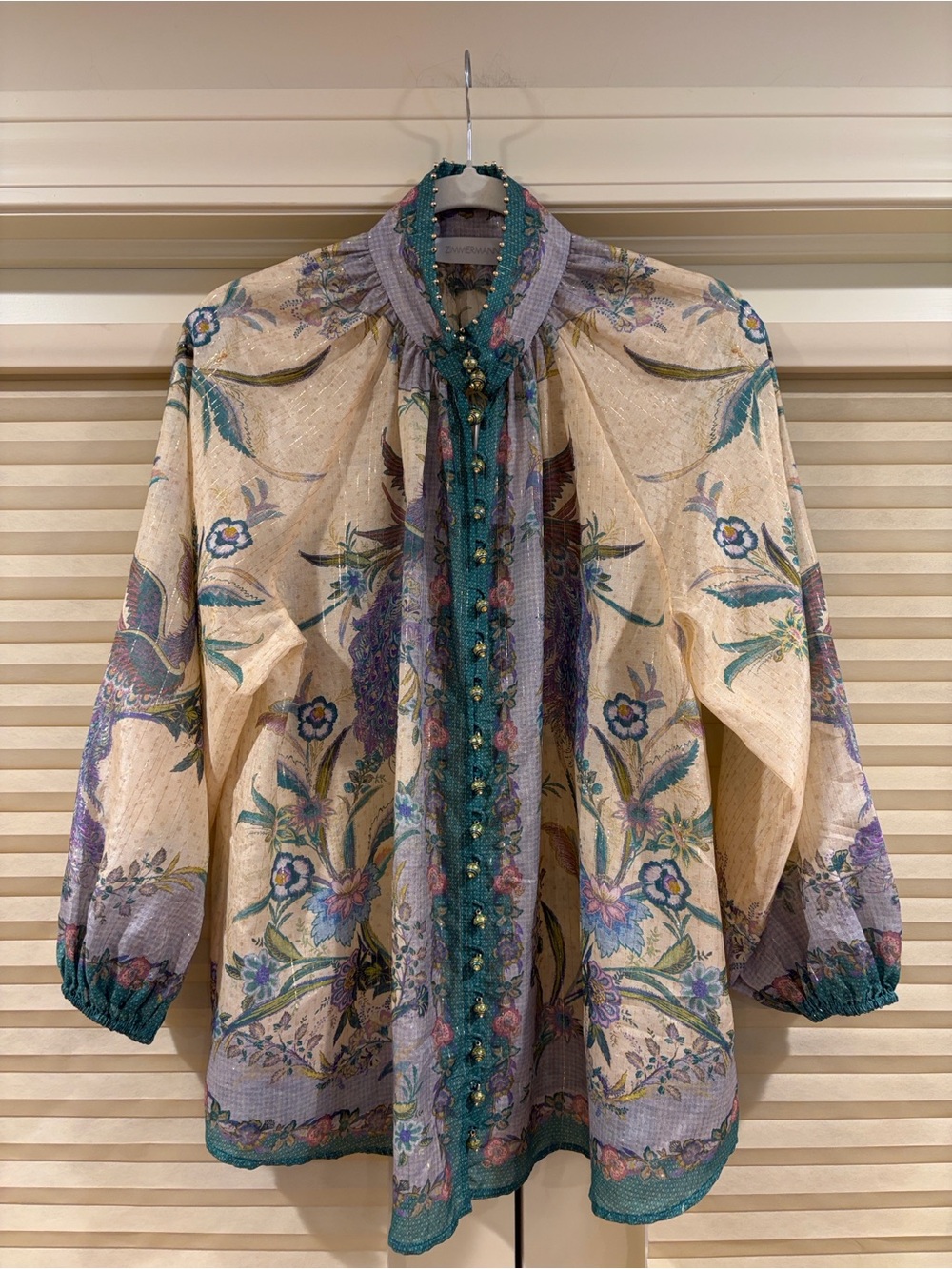 NWOT Zimmermann Floral Metallic Cotton and Silk-blend blouse, Size AU 0/1/2/3